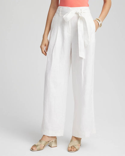 Chico's Belted Pleated Wide-Leg Linen Pants