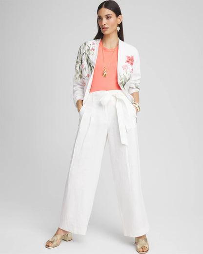 Chico's Belted Pleated Wide-Leg Linen Pants