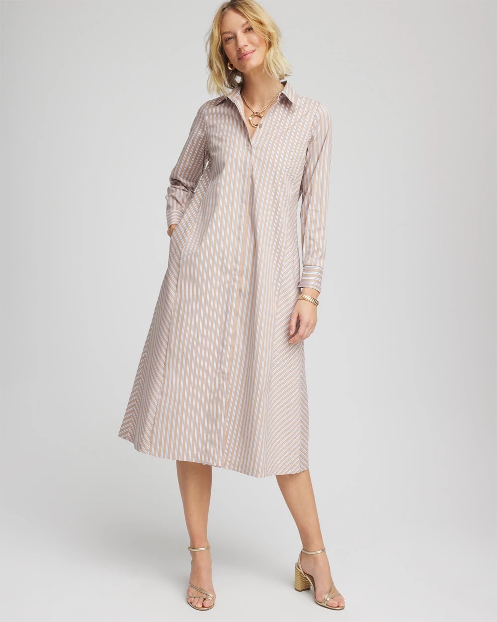 Chico's Vanilla Chai Striped Shirtdress