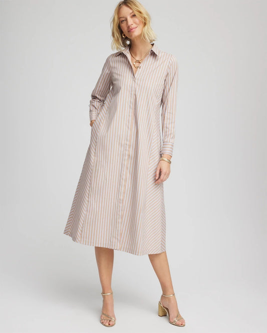 Chico's Vanilla Chai Striped Shirtdress