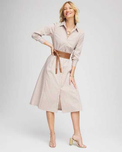 Chico's Vanilla Chai Striped Shirtdress
