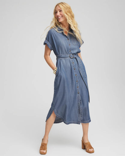 Chico's Denim Tie  Midi Shirtdress