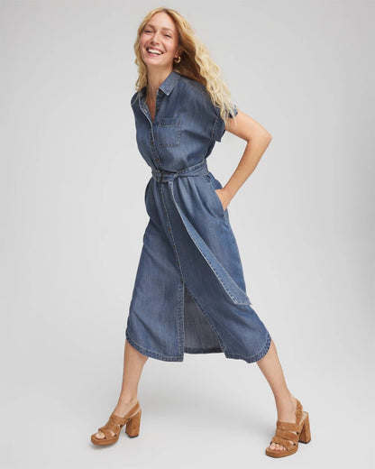 Chico's Denim Tie  Midi Shirtdress