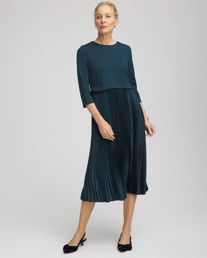 Chico's Satin-Knit Pleated Midi Dress