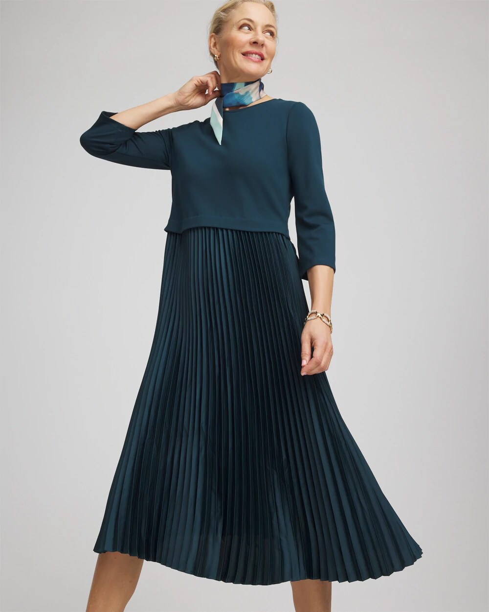 Chico's Satin-Knit Pleated Midi Dress