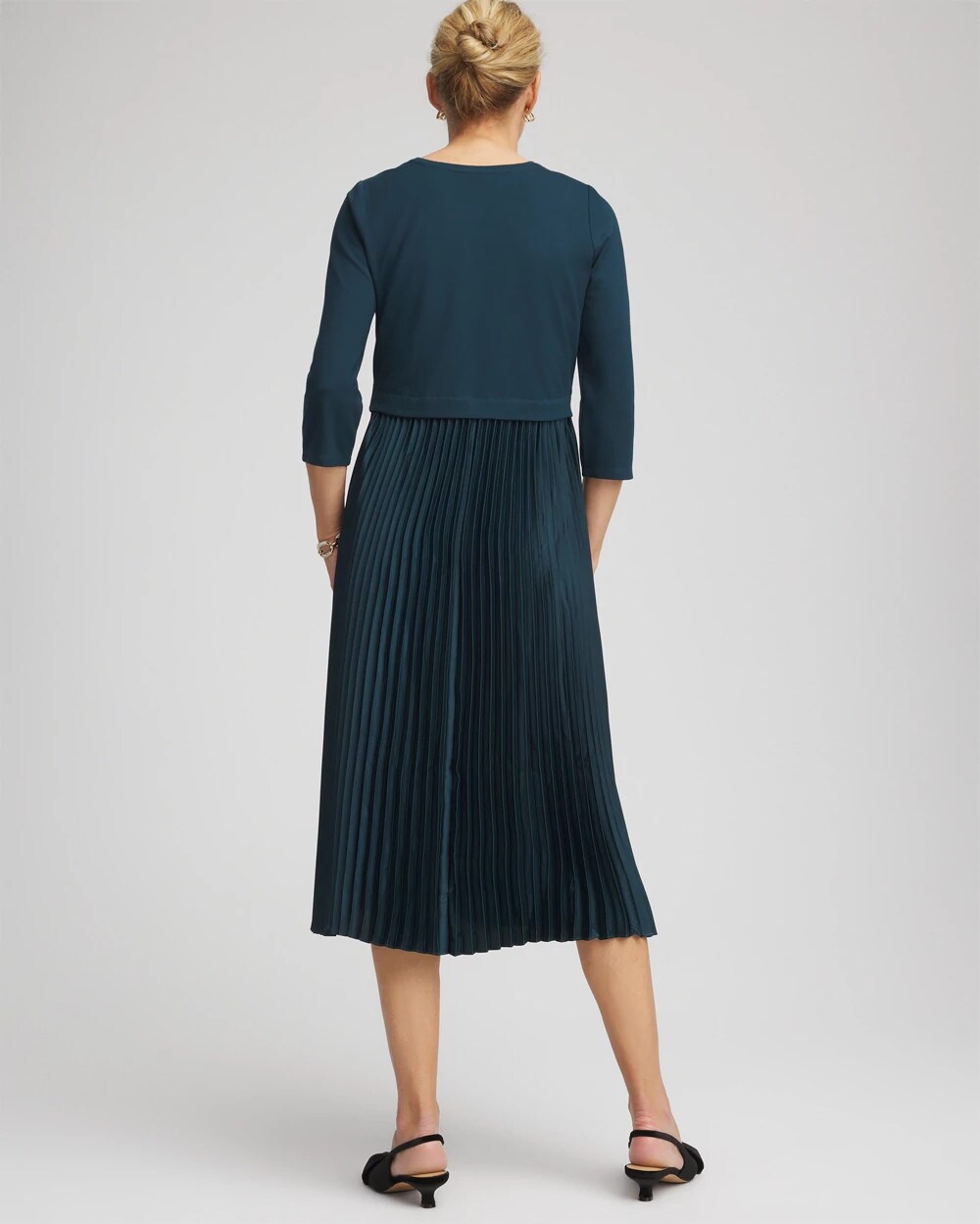Chico's Satin-Knit Pleated Midi Dress