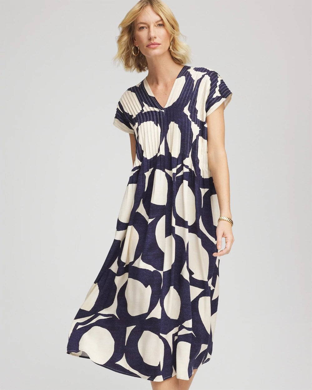 Chico's Printed Silk-Twill Popover Midi Dress