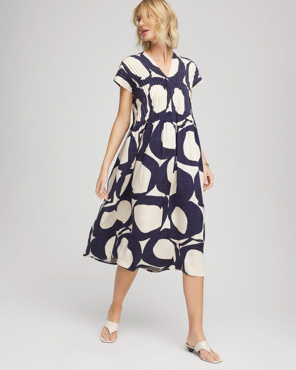 Chico's Printed Silk-Twill Popover Midi Dress