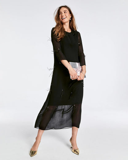 Chico's Feathered Georgette Popover Dress