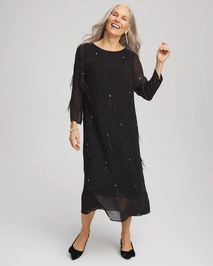Chico's Feathered Georgette Popover Dress