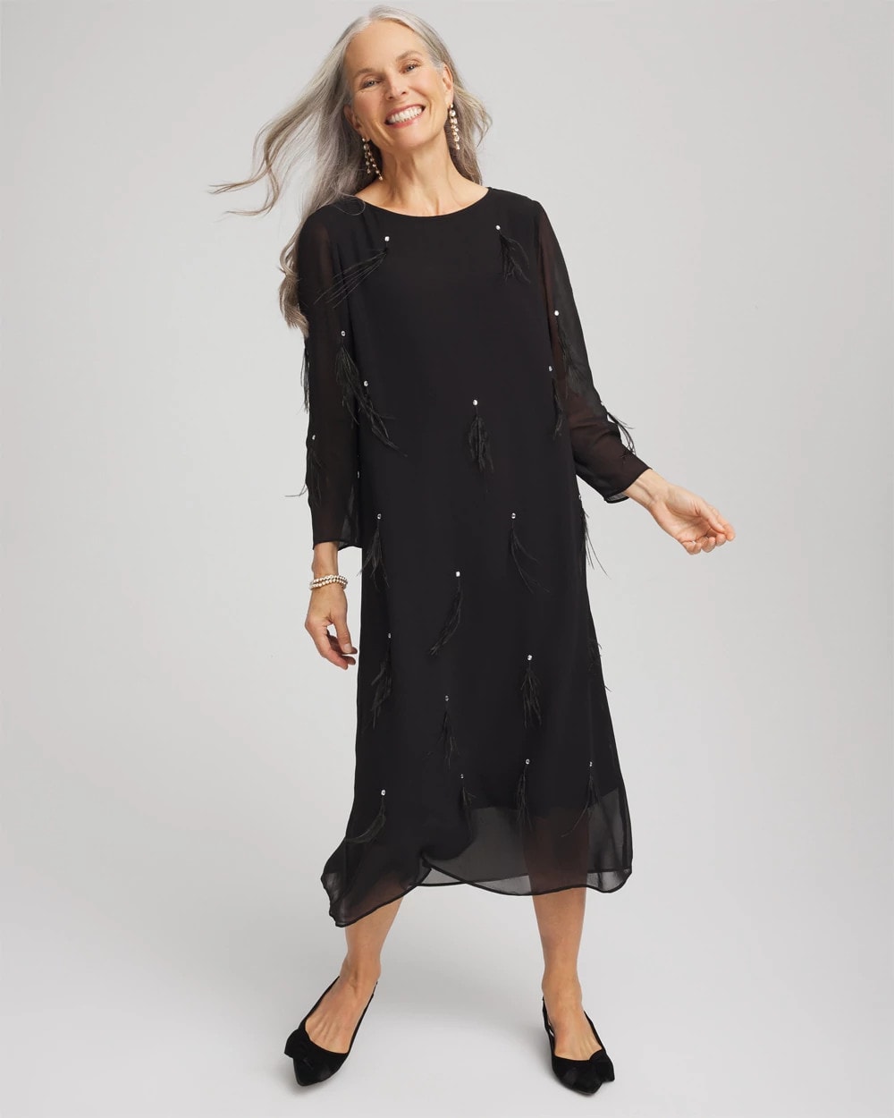 Chico's Feathered Georgette Popover Dress