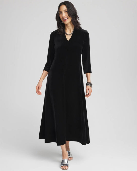 Chico's V-Neck Velour Midi Dress