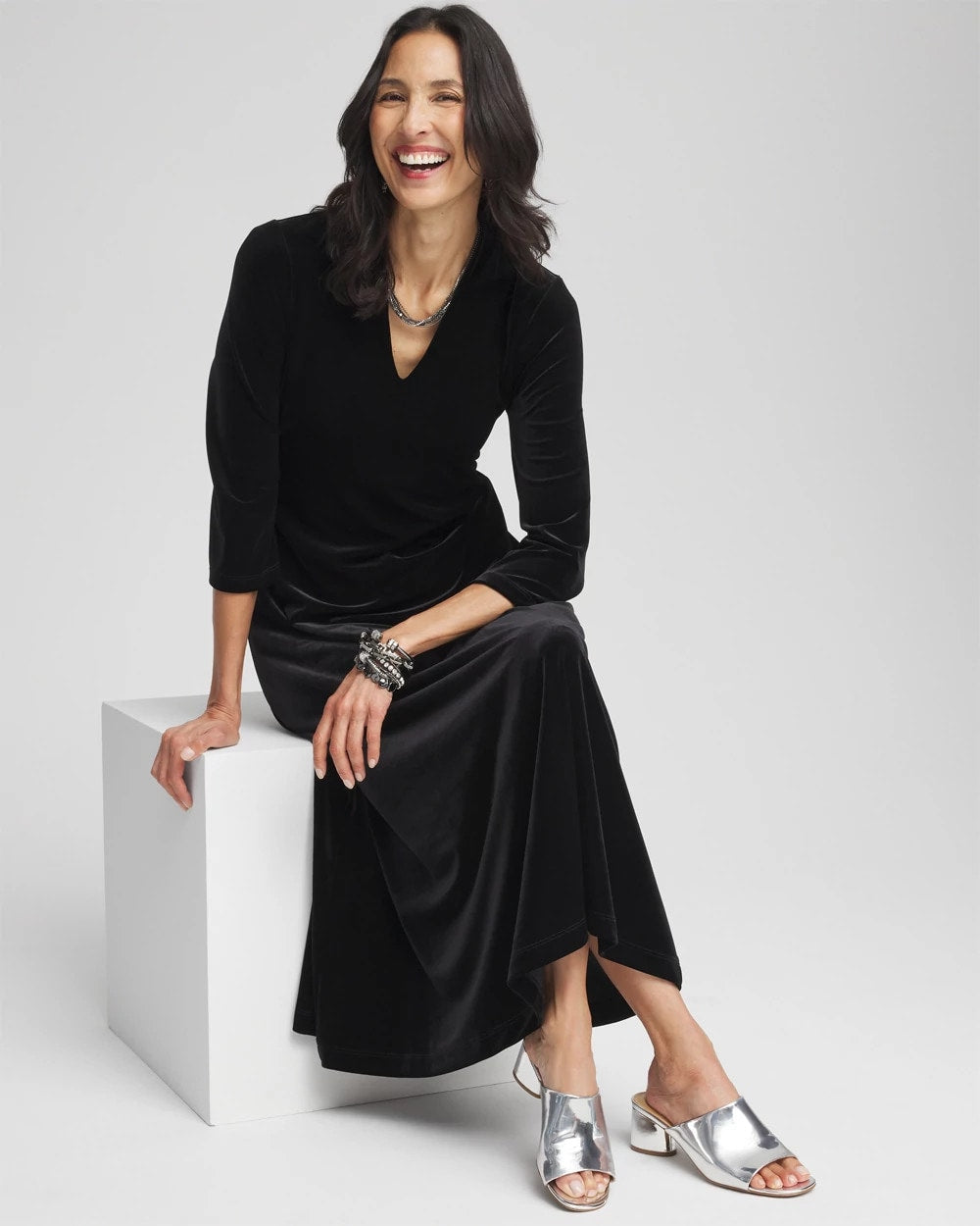 Chico's V-Neck Velour Midi Dress