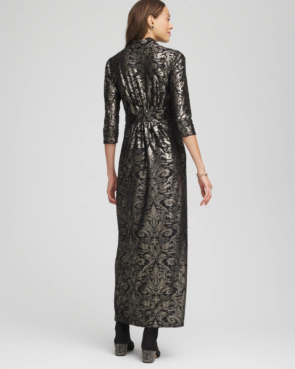 Chico's Foiled Knit Pleated Maxi Dress
