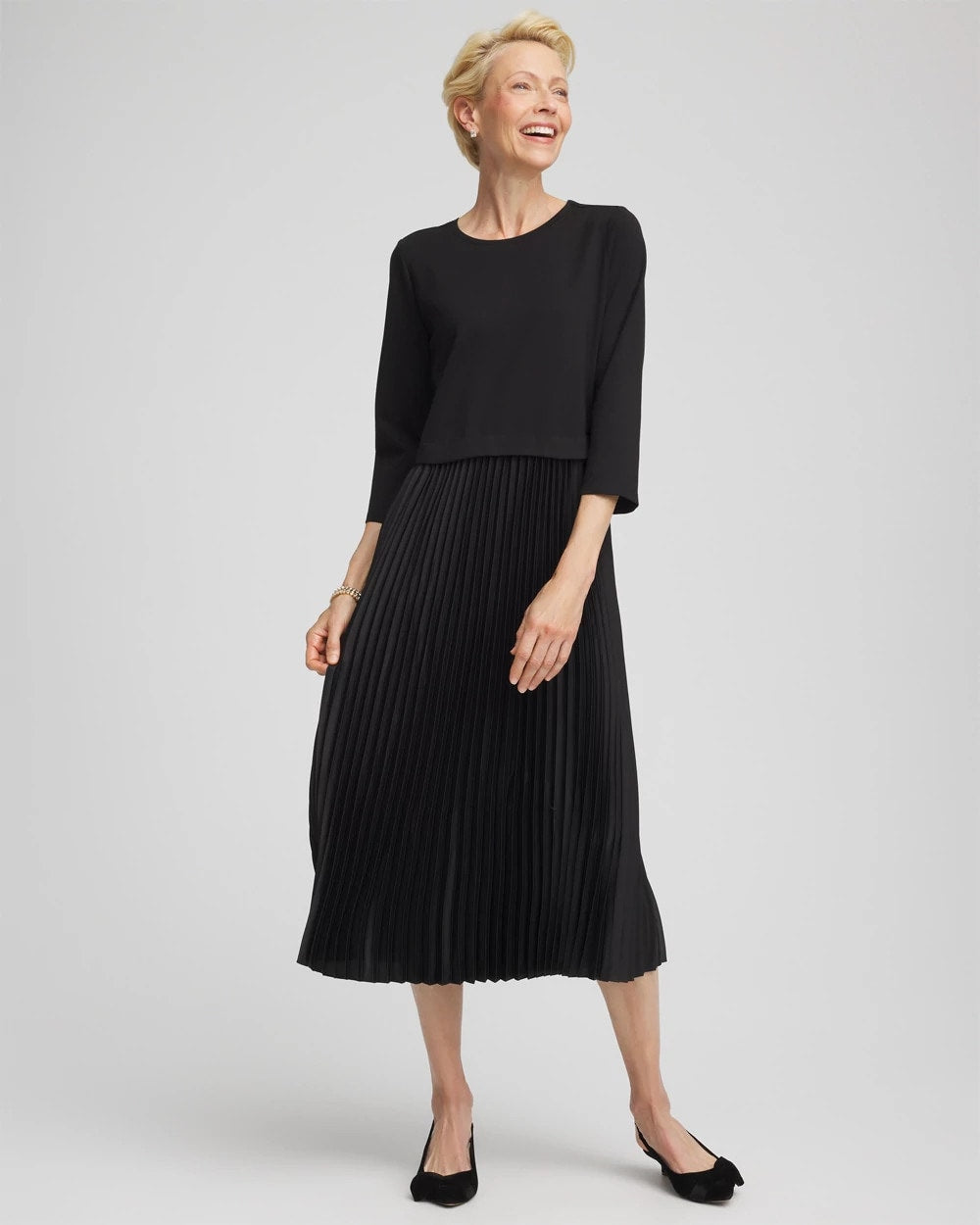 Chico's Satin-Knit Pleated Maxi Dress