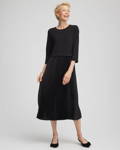 Chico's Satin-Knit Pleated Maxi Dress