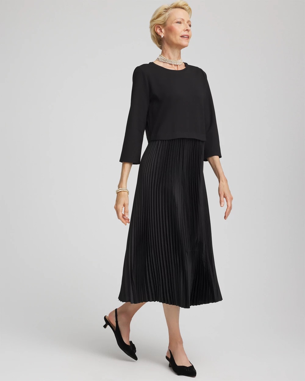 Chico's Satin-Knit Pleated Maxi Dress