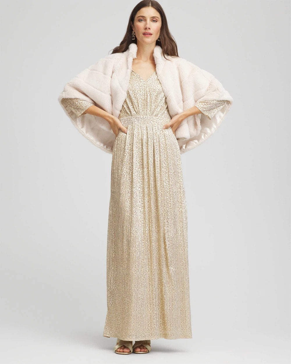 Chico's Metallic Knit Pleated Maxi Dress