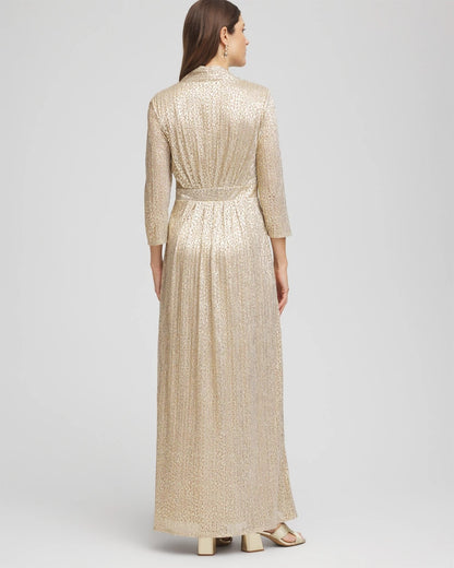 Chico's Metallic Knit Pleated Maxi Dress