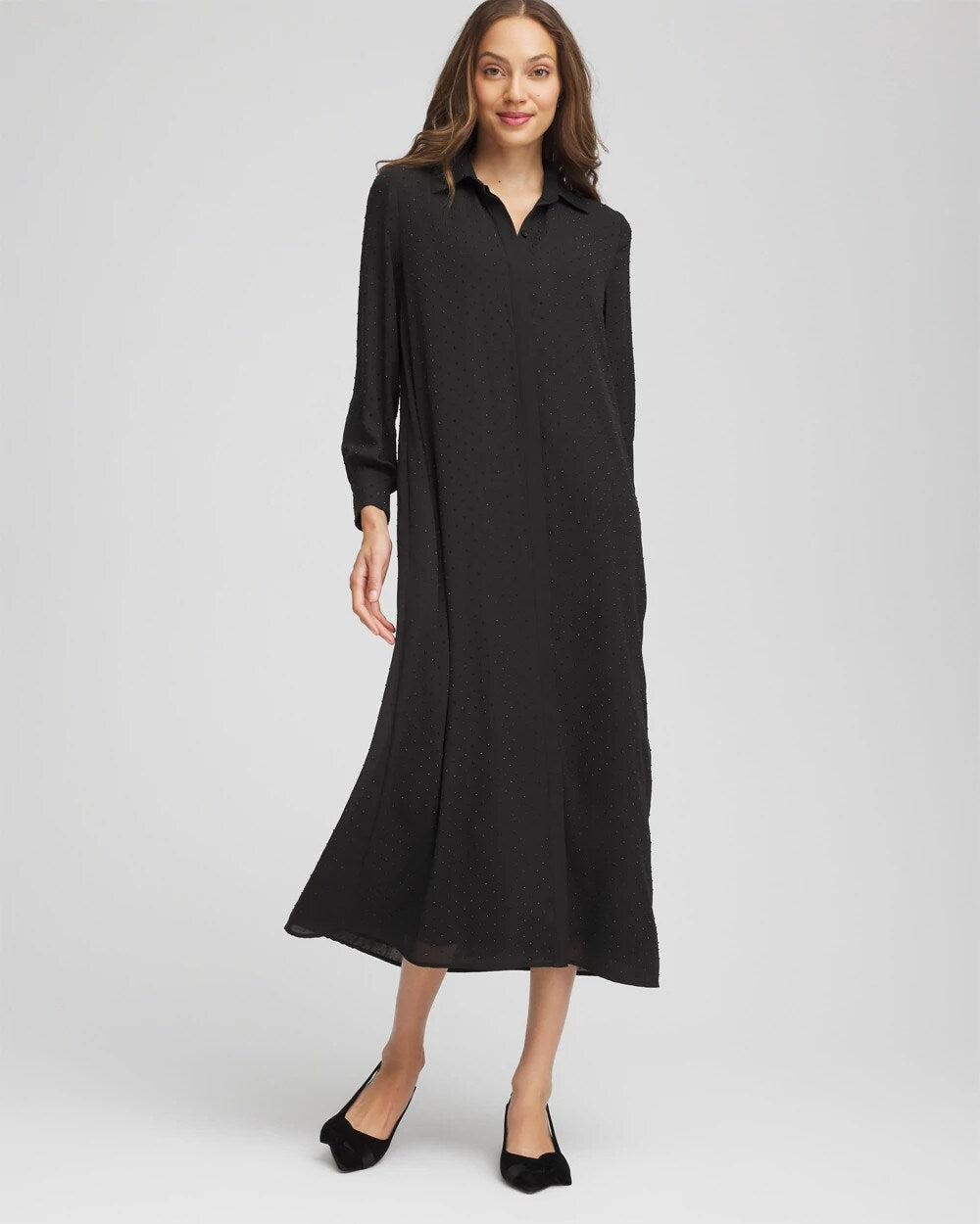 Chico's Sequined Long-Sleeved Maxi Shirtdress