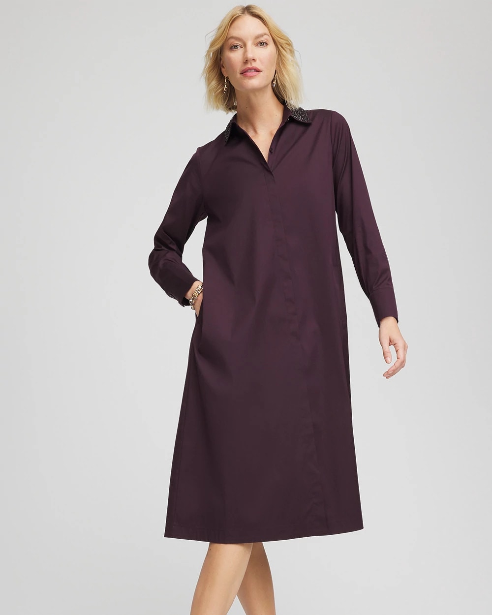 Chico's Sequin Collar Midi Shirtdress