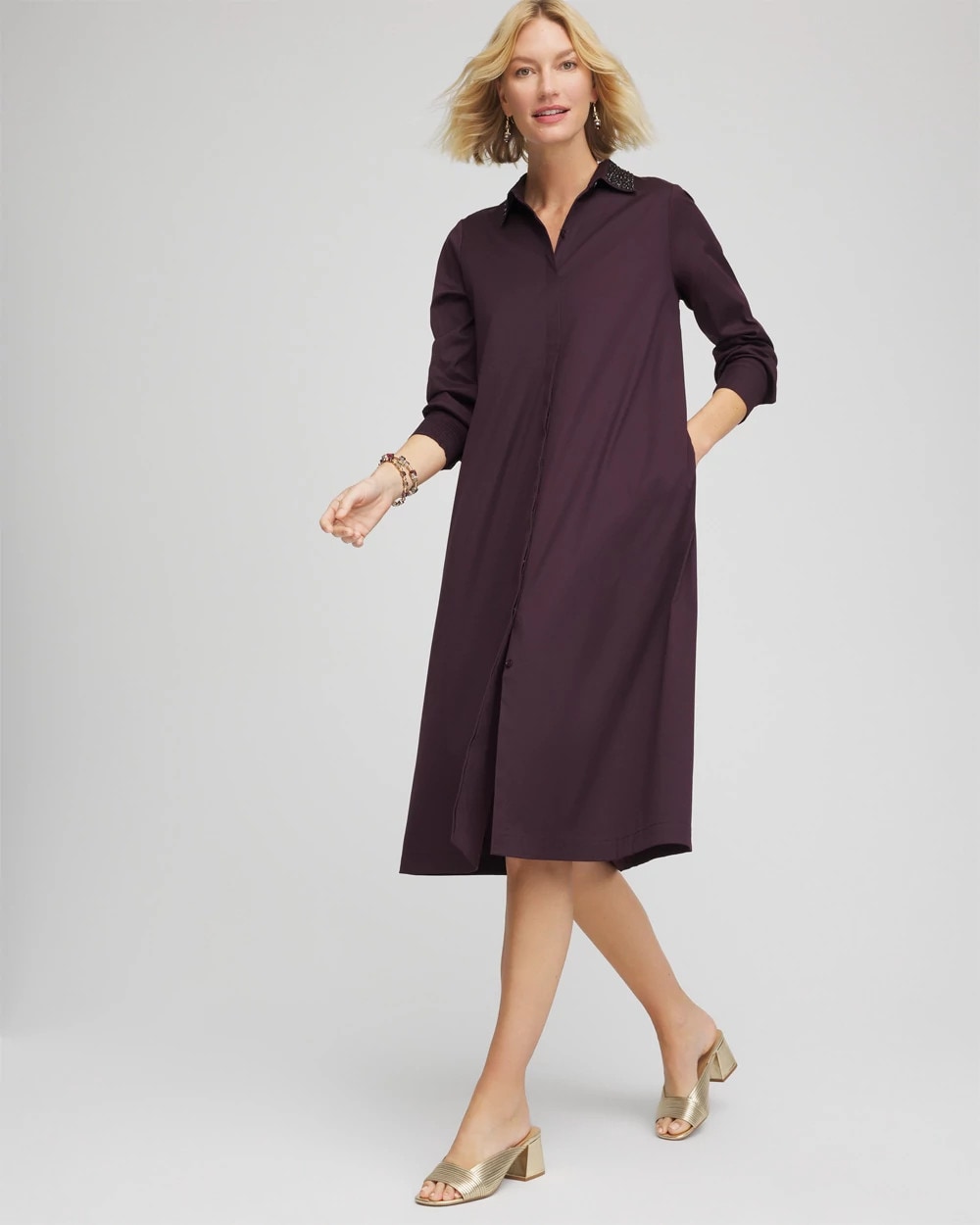 Chico's Sequin Collar Midi Shirtdress