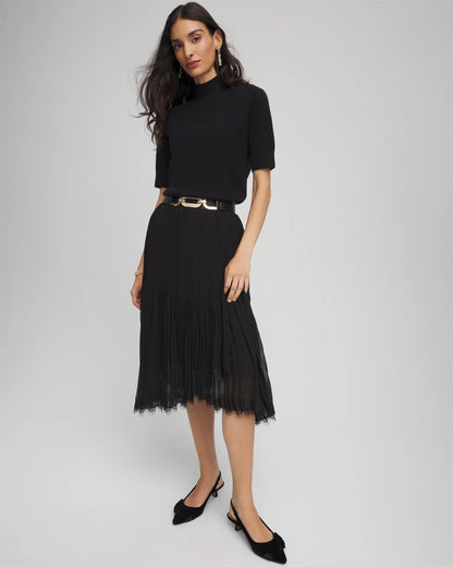Chico's Pleated Lace Hem Midi Skirt