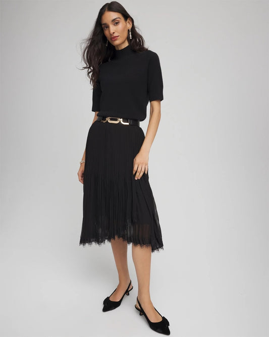Chico's Pleated Lace Hem Midi Skirt