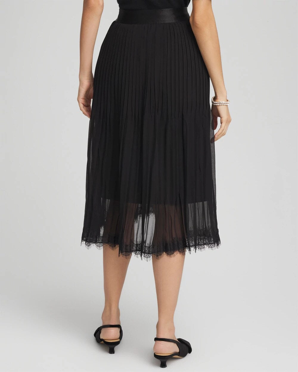 Chico's Pleated Lace Hem Midi Skirt