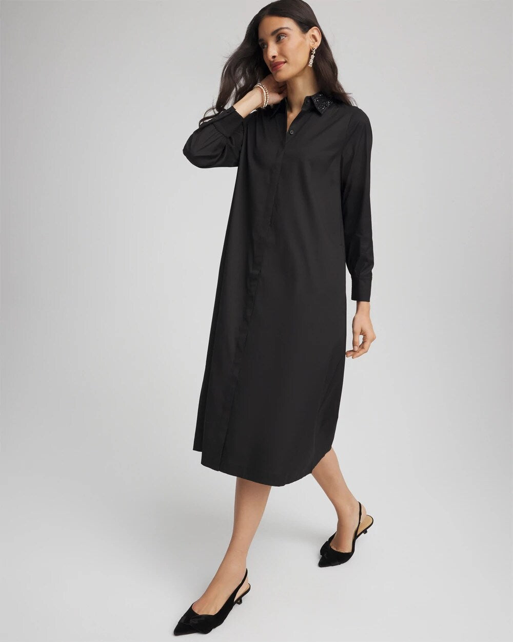 Chico's Sequin Collar Midi Shirtdress