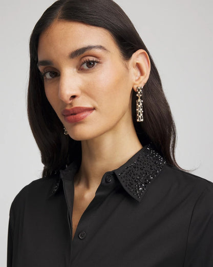 Chico's Sequin Collar Midi Shirtdress