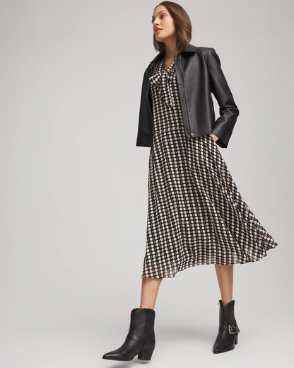 Chico's Chiffon Clip-Dot Tie-Neck Dress