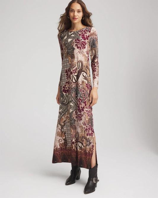 Chico's Patchwork Boatneck Column Maxi Dress