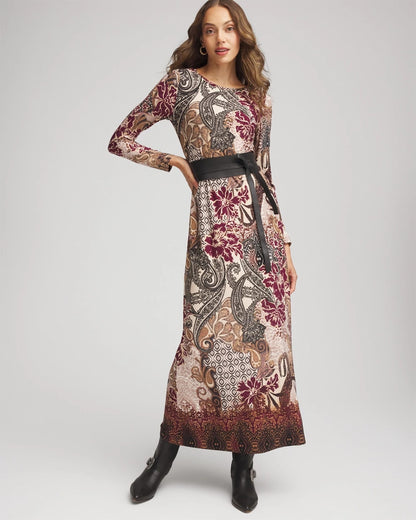 Chico's Patchwork Boatneck Column Maxi Dress