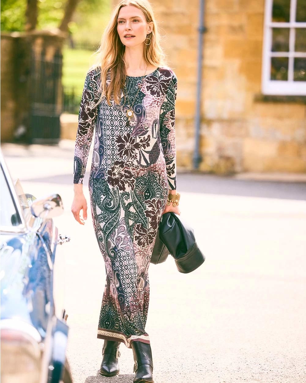 Chico's Patchwork Boatneck Column Maxi Dress