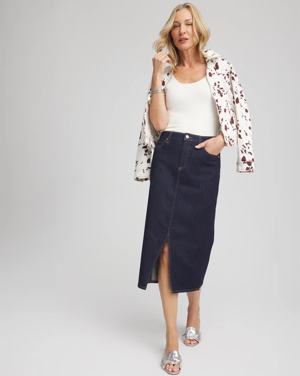 Chico's High-Rise Straight Stretch-Denim Skirt