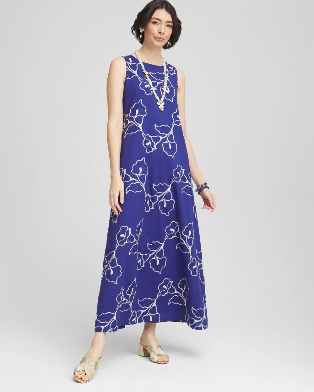 Chico's Embroidered Sleeveless Maxi Dress