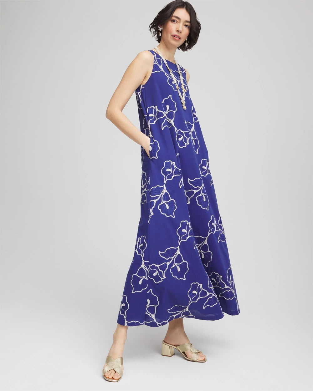 Chico's Embroidered Sleeveless Maxi Dress