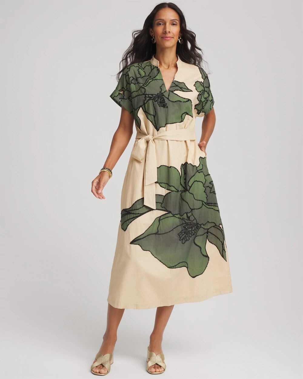 Chico's Printed Cotton-Voile Popover Midi Dress
