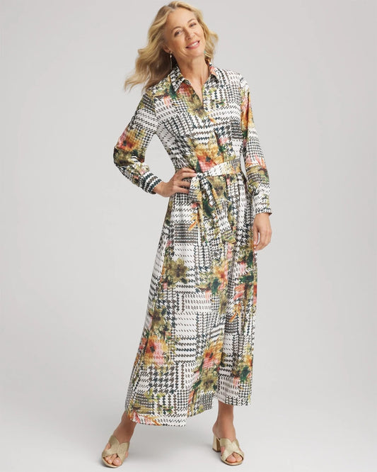 Chico's Artisanal Floral Print  Maxi Shirtdress