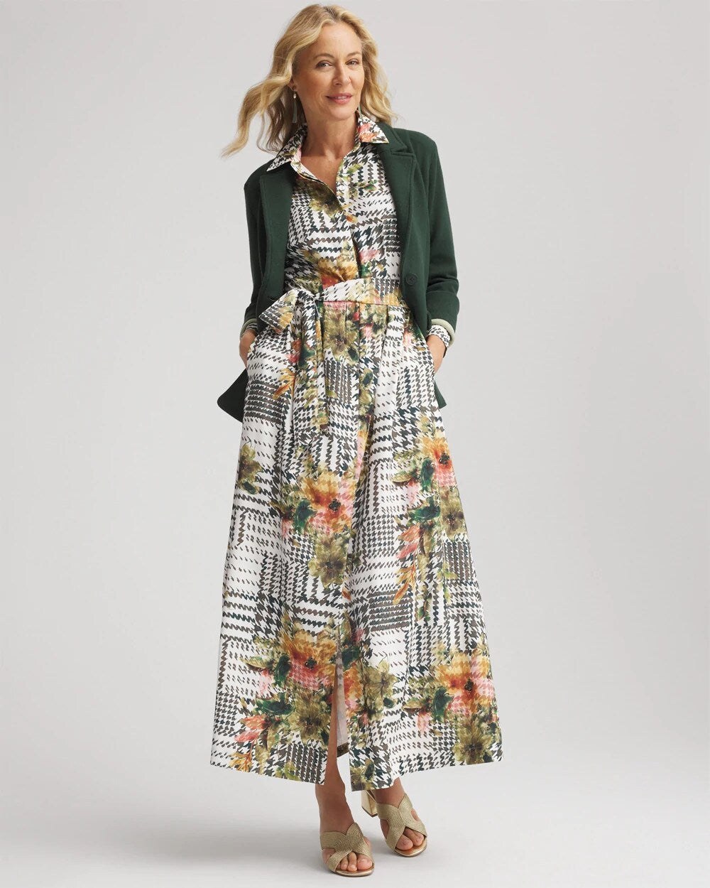 Chico's Artisanal Floral Print  Maxi Shirtdress