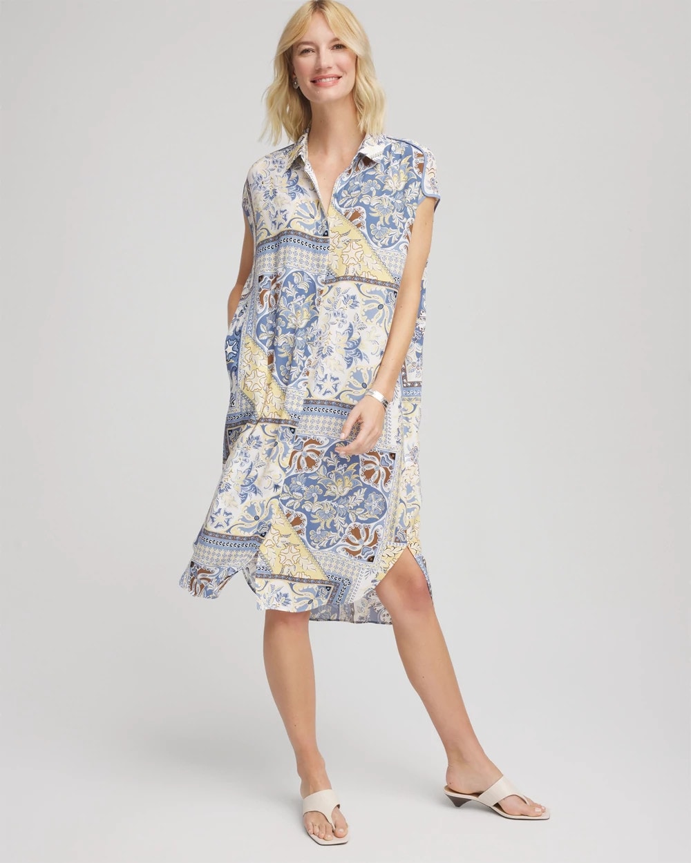 Chico's Floral Patchwork Short Shirtdress