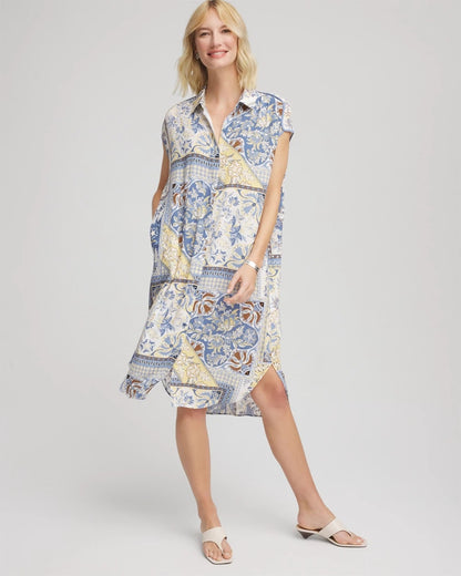 Chico's Floral Patchwork Short Shirtdress