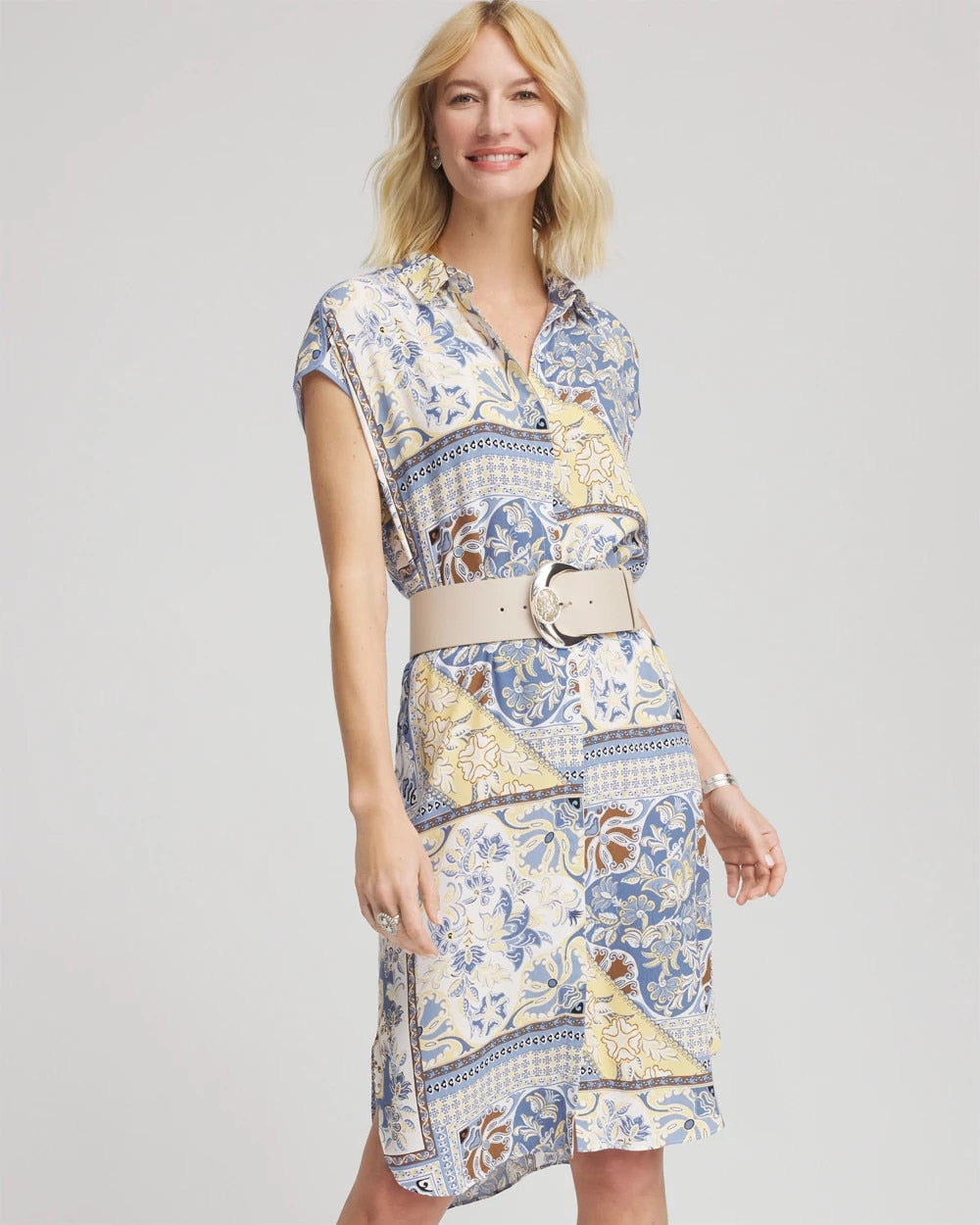 Chico's Floral Patchwork Short Shirtdress