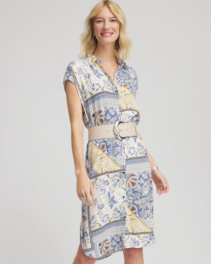 Chico's Floral Patchwork Short Shirtdress