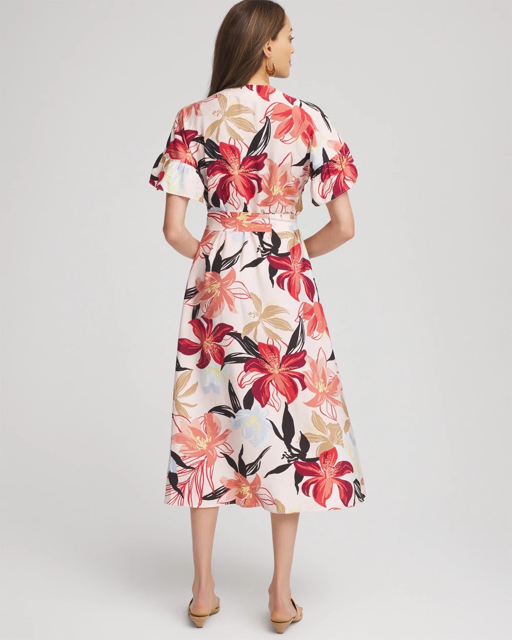 Chico's Tonal Floral Ruffle-Sleeved Midi Dress