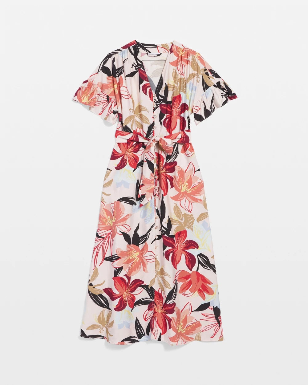 Chico's Tonal Floral Ruffle-Sleeved Midi Dress