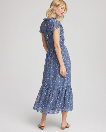 Chico's Textured Ruffled-Placket Maxi Dress