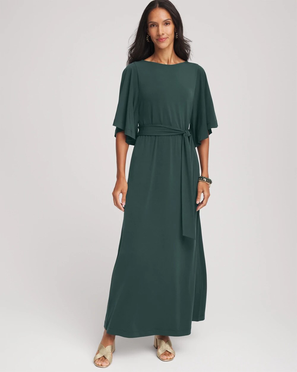 Chico's Belted Flutter-Sleeve Maxi Dress