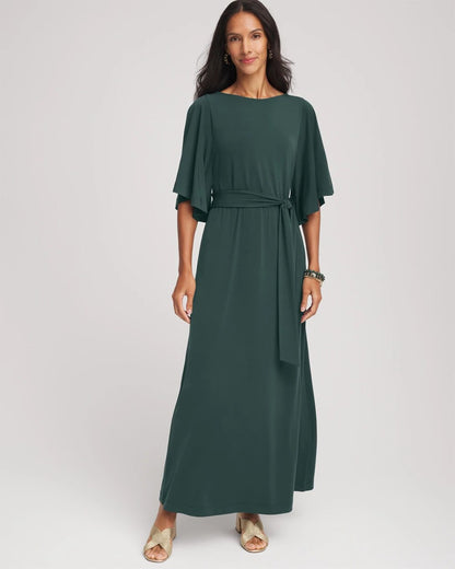 Chico's Belted Flutter-Sleeve Maxi Dress